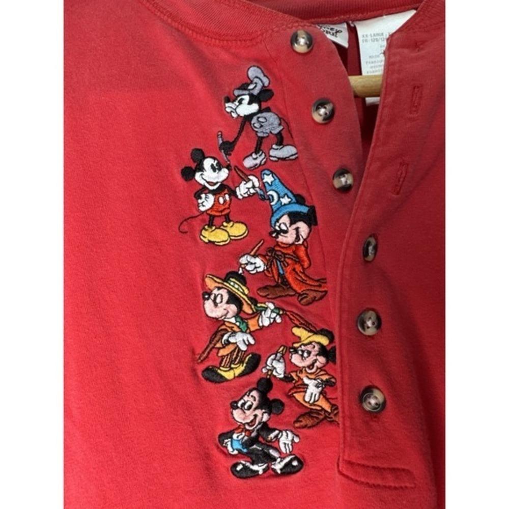Disney Store Women's XXL Red Henley Long Sleeve Shirt‎ Mickey Embroidery *RARE*